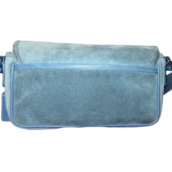Coach 2004 Blue Suede & Leather Double Buckle Flap Closure Crossbody Bag - Picture 3 of 14